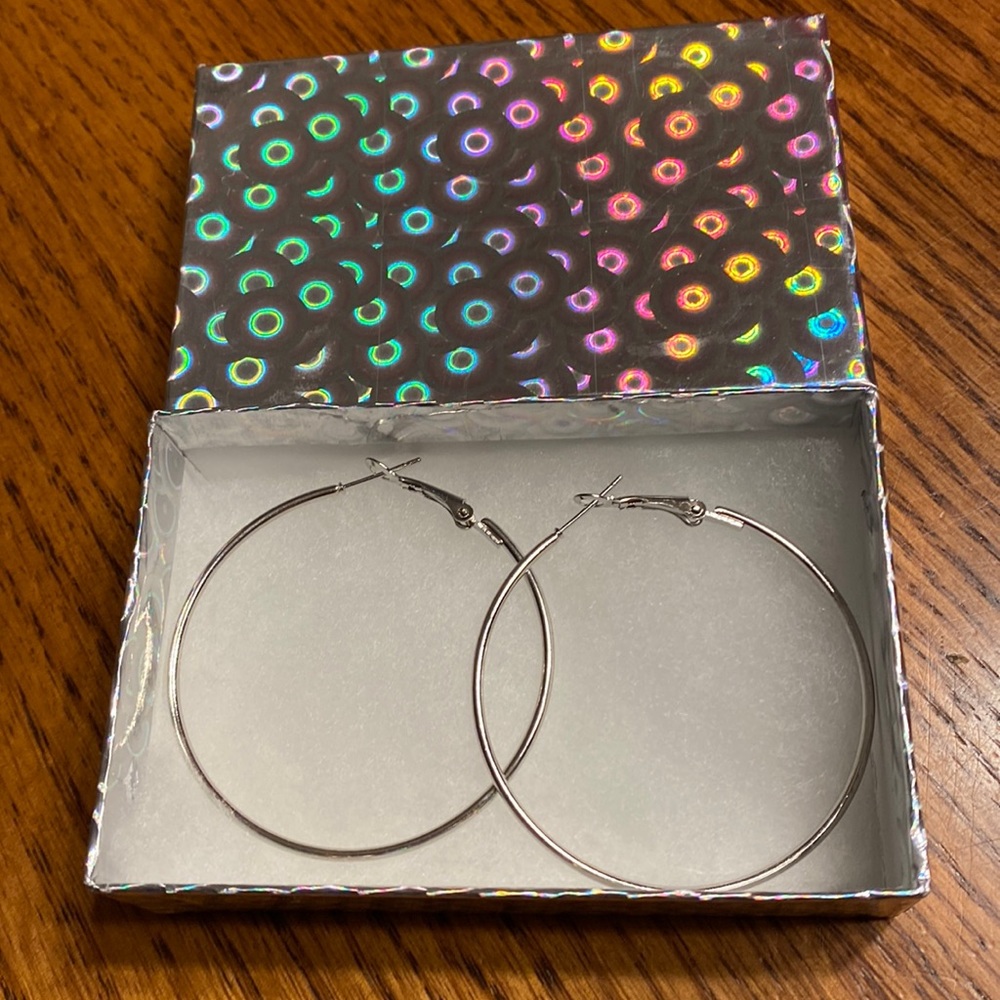 Silvertone large hoop earrings 2 inch new